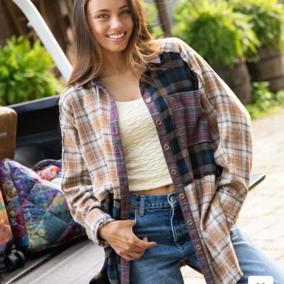 NATURAL LIFE Tops - NWT Natural Life Elliott Plaid purple Button-Up oversized soft Shirt L/XL